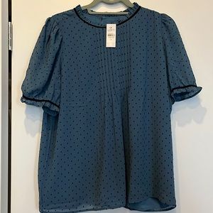 LOFT slate blue embroidered blouse NWOT